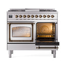 ILVE 40-Inch Nostalgie II Noblesse Natural Gas Dual Fuel Range with Triple Glass Door Oven in Stainless Steel with Bronze Trim (UND40FNMPSSB)