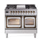 ILVE 40-Inch Nostalgie II Noblesse Natural Gas Dual Fuel Range with Triple Glass Door Oven in Stainless Steel with Bronze Trim (UND40FNMPSSB)