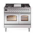 ILVE 40-Inch Nostalgie II Noblesse Natural Gas Dual Fuel Range with Triple Glass Door Oven in Stainless Steel with Chrome Trim (UND40FNMPSSC)