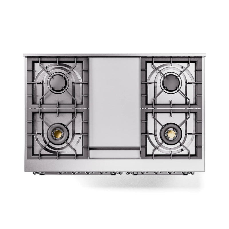 ILVE 40-Inch Nostalgie II Noblesse Dual Fuel Range with Triple Glass Door Oven in Stainless Steel with Chrome Trim (UND40FNMPSSC)