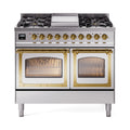 ILVE 40-Inch Nostalgie II Noblesse Natural Gas Dual Fuel Range with Triple Glass Door Oven in Stainless Steel with Brass Trim (UND40FNMPSSG)