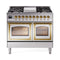 ILVE 40-Inch Nostalgie II Noblesse Natural Gas Dual Fuel Range with Triple Glass Door Oven in Stainless Steel with Brass Trim (UND40FNMPSSG)