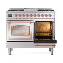 ILVE 40-Inch Nostalgie II Noblesse Natural Gas Dual Fuel Range with Triple Glass Door Oven in Stainless Steel with Copper Trim (UND40FNMPSSP)