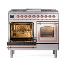 ILVE 40-Inch Nostalgie II Noblesse Natural Gas Dual Fuel Range with Triple Glass Door Oven in Stainless Steel with Copper Trim (UND40FNMPSSP)