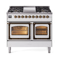 ILVE 40-Inch Nostalgie II Noblesse Natural Gas Dual Fuel Range with Triple Glass Door Oven in White with Burnished Bronze Trim (UND40FNMPWHB)