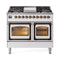 ILVE 40-Inch Nostalgie II Noblesse Natural Gas Dual Fuel Range with Triple Glass Door Oven in White with Bronze Trim (UND40FNMPWHB)