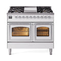 ILVE 40-Inch Nostalgie II Noblesse Natural Gas Dual Fuel Range with Triple Glass Door Oven in White with Chrome Trim (UND40FNMPWHC)