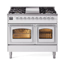 ILVE 40-Inch Nostalgie II Noblesse Natural Gas Dual Fuel Range with Triple Glass Door Oven in White with Chrome Trim (UND40FNMPWHC)