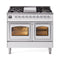 ILVE 40-Inch Nostalgie II Noblesse Natural Gas Dual Fuel Range with Triple Glass Door Oven in White with Chrome Trim (UND40FNMPWHC)