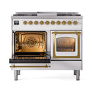 ILVE 40-Inch Nostalgie II Noblesse Natural Gas Dual Fuel Range with Triple Glass Door Oven in White with Brass Trim (UND40FNMPWHG)