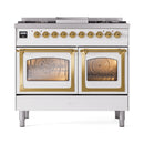 ILVE 40-Inch Nostalgie II Noblesse Natural Gas Dual Fuel Range with Triple Glass Door Oven in White with Brass Trim (UND40FNMPWHG)