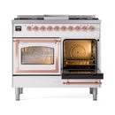 ILVE 40-Inch Nostalgie II Noblesse Natural Gas Dual Fuel Range with Triple Glass Door Oven in White with Copper Trim (UND40FNMPWHP)