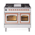 ILVE 40-Inch Nostalgie II Noblesse Natural Gas Dual Fuel Range with Triple Glass Door Oven in White with Copper Trim (UND40FNMPWHP)
