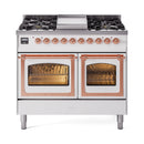 ILVE 40-Inch Nostalgie II Noblesse Natural Gas Dual Fuel Range with Triple Glass Door Oven in White with Copper Trim (UND40FNMPWHP)