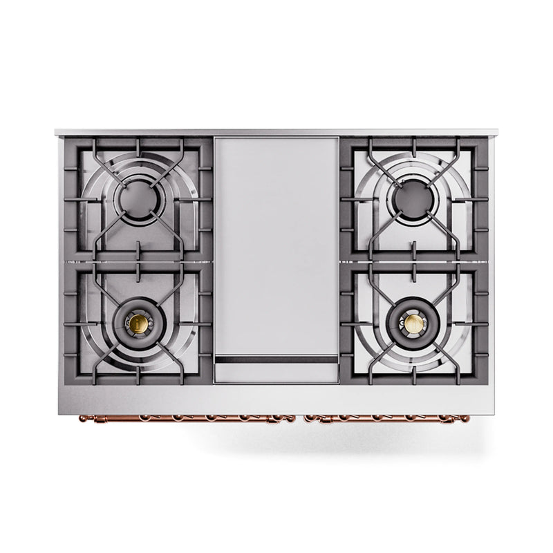 ILVE 40-Inch Nostalgie II Noblesse Dual Fuel Range with Triple Glass Door Oven in White with Copper Trim (UND40FNMPWHP)