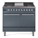 ILVE 40-inch Professional Plus II Propane Gas Dual Fuel Range with Solid Door Oven in Blue Grey (UPD40FQMPBGLP)