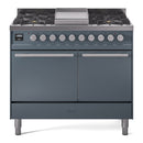 ILVE 40-inch Professional Plus II Natural Gas Dual Fuel Range with Solid Door Oven in Blue Grey (UPD40FQMPBG)