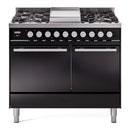 ILVE 40-inch Professional Plus II Propane Gas Dual Fuel Range with Solid Door Oven in Glossy Black (UPD40FQMPBKLP)