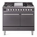 ILVE 40-inch Professional Plus II Natural Gas Dual Fuel Range with Solid Door Oven in Matte Graphite (UPD40FQMPMG)