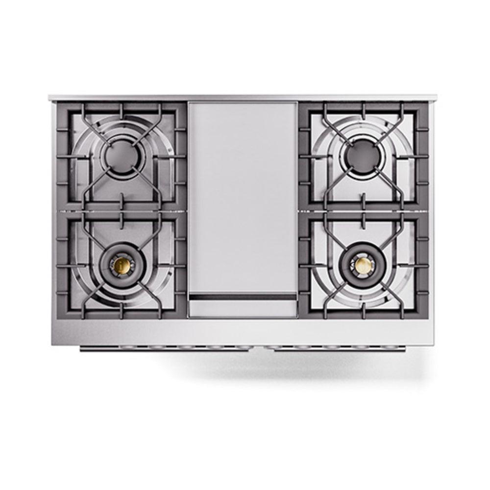Matte graphite cooktop with four gas burner grates and central cover panel