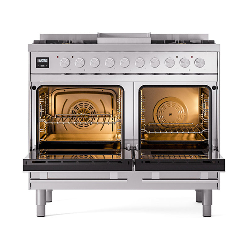 ILVE 40-inch Professional Plus II Dual Fuel Range with Solid Door Oven in Stainless Steel (UPD40FQMPSS)