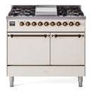 ILVE 40-Inch Nostalgie II Propane Gas Dual Fuel Range with 6 Burners, Griddle and Solid Door Oven in Antique White with Bronze Trim (UPD40FQNMPAWBLP)
