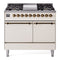 ILVE 40-Inch Nostalgie II Propane Gas Dual Fuel Range with 6 Burners, Griddle and Solid Door Oven in Antique White with Bronze Trim (UPD40FQNMPAWBLP)