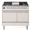 ILVE 40-Inch Nostalgie II Natural Gas Dual Fuel Range with 6 Burners, Griddle and Solid Door Oven in Antique White with Chrome Trim (UPD40FQNMPAWC)
