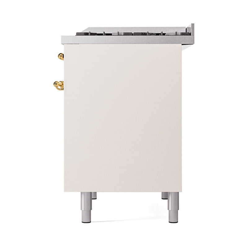 ILVE 40-Inch Nostalgie II Dual Fuel Range with 6 Burners, Griddle and Solid Door Oven in Antique White with Brass Trim (UPD40FQNMPAWG)
