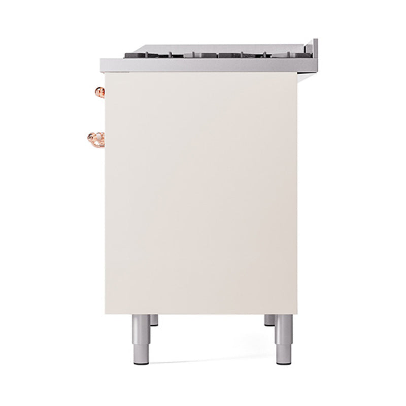 ILVE 40-Inch Nostalgie II Dual Fuel Range with 6 Burners, Griddle and Solid Door Oven in Antique White with Copper Trim (UPD40FQNMPAWP)
