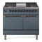 ILVE 40-Inch Nostalgie II Propane Gas Dual Fuel Range with 6 Burners, Griddle and Solid Door Oven in Blue Grey with Bronze Trim (UPD40FQNMPBGBLP)