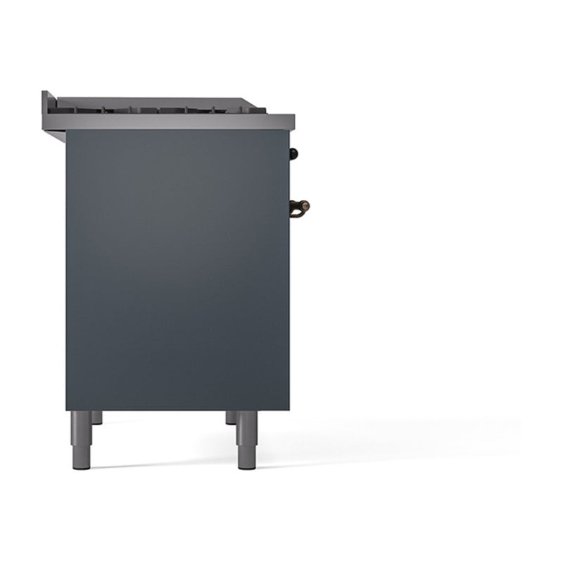 ILVE 40-Inch Nostalgie II Dual Fuel Range with 6 Burners, Griddle and Solid Door Oven in Blue Grey with Bronze Trim (UPD40FQNMPBGB)
