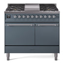 ILVE 40-Inch Nostalgie II Propane Gas Dual Fuel Range with 6 Burners, Griddle and Solid Door Oven in Blue Grey with Chrome Trim (UPD40FQNMPBGCLP)