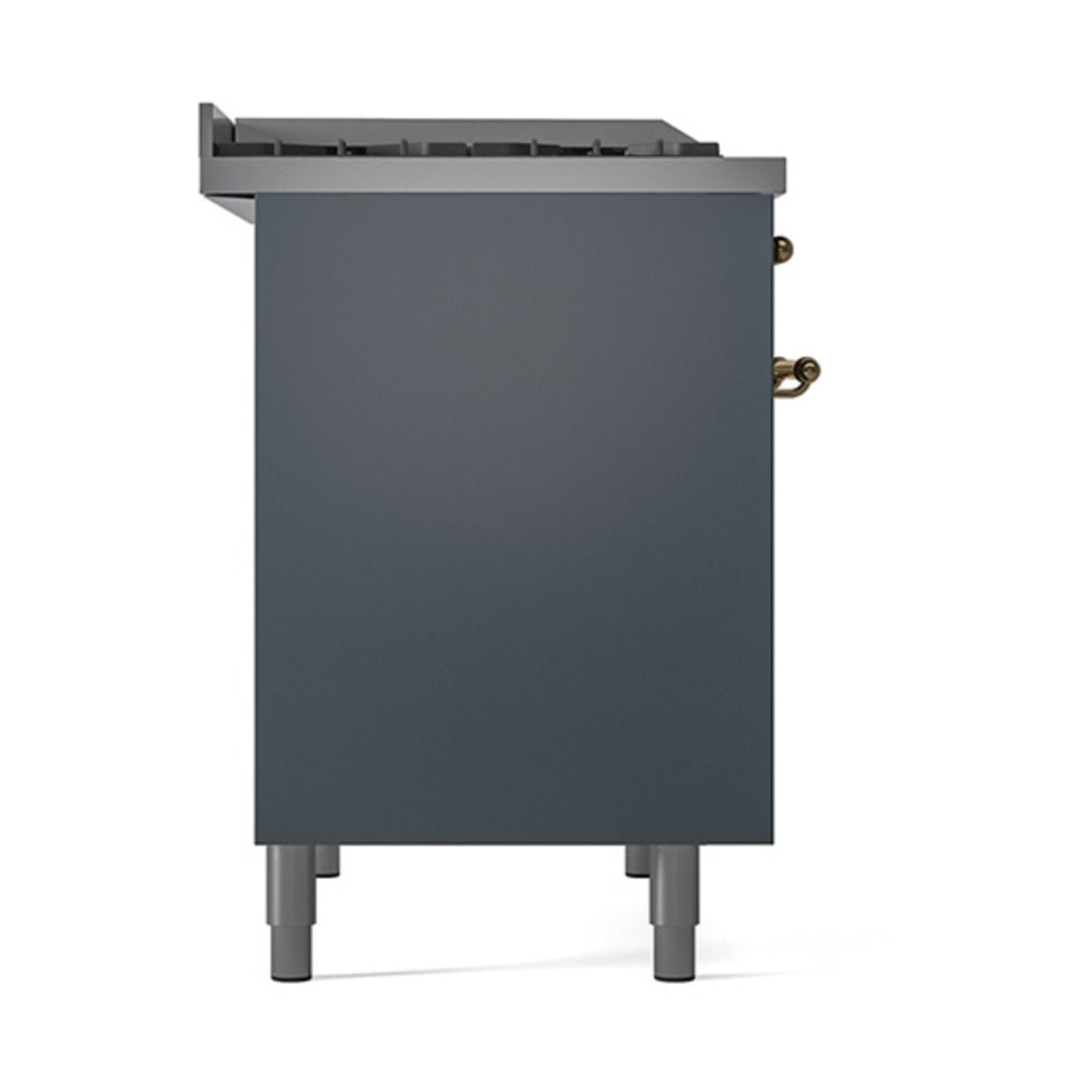 ILVE solid oven door panel in blue grey with brass hinge hardware
