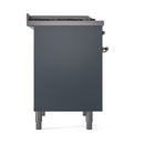 ILVE 40-Inch Nostalgie II Natural Gas Dual Fuel Range with 6 Burners, Griddle and Solid Door Oven in Blue Grey with Copper Trim (UPD40FQNMPBGP)