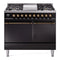 ILVE 40-Inch Nostalgie II Propane Gas Dual Fuel Range with 6 Burners, Griddle and Solid Door Oven in Glossy Black with Bronze Trim (UPD40FQNMPBKBLP)