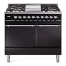 ILVE 40-Inch Nostalgie II Propane Gas Dual Fuel Range with 6 Burners, Griddle and Solid Door Oven in Glossy Black with Chrome Trim (UPD40FQNMPBKCLP)