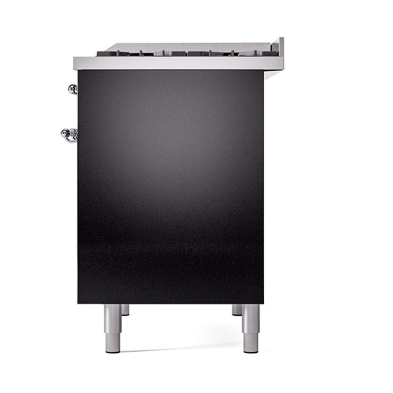 ILVE 40-Inch Nostalgie II Dual Fuel Range with 6 Burners, Griddle and Solid Door Oven in Glossy Black with Chrome Trim (UPD40FQNMPBKC)