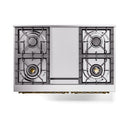 ILVE 40-Inch Nostalgie II Natural Gas Dual Fuel Range with 6 Burners, Griddle and Solid Door Oven in Glossy Black with Brass Trim (UPD40FQNMPBKG)