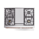 ILVE 40-Inch Nostalgie II Natural Gas Dual Fuel Range with 6 Burners, Griddle and Solid Door Oven in Glossy Black with Copper Trim (UPD40FQNMPBKP)
