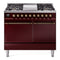 ILVE 40-Inch Nostalgie II Propane Gas Dual Fuel Range with 6 Burners, Griddle and Solid Door Oven in Burgundy with Bronze Trim (UPD40FQNMPBUBLP)