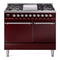 ILVE 40-Inch Nostalgie II Propane Gas Dual Fuel Range with 6 Burners, Griddle and Solid Door Oven in Burgundy with Chrome Trim (UPD40FQNMPBUCLP)