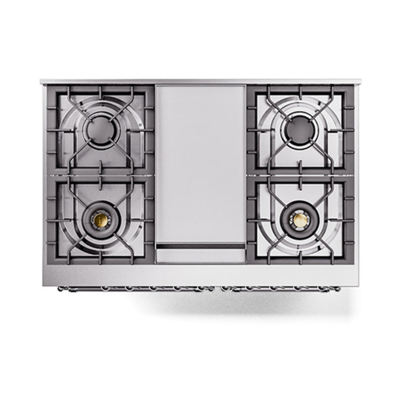 ILVE 40-Inch Nostalgie II Dual Fuel Range with 6 Burners, Griddle and Solid Door Oven in Burgundy with Chrome Trim (UPD40FQNMPBUC)