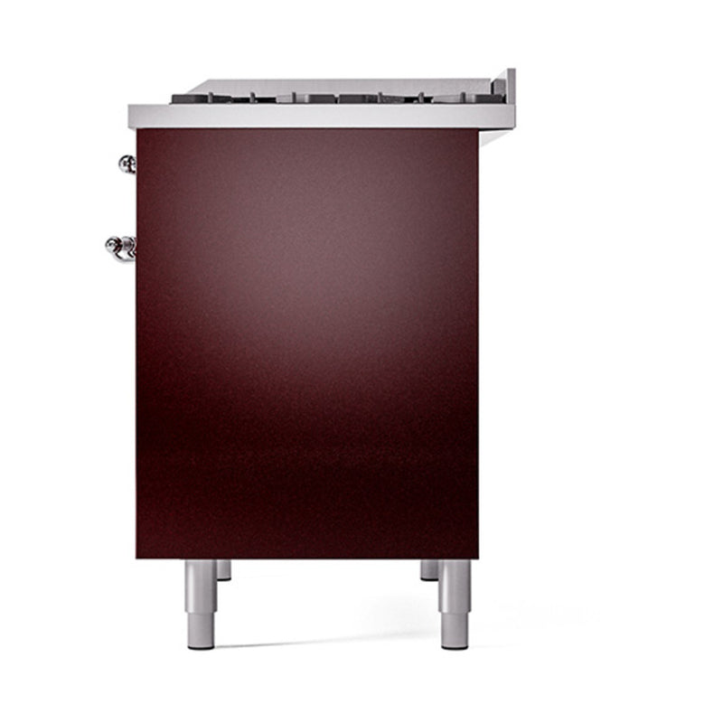 ILVE 40-Inch Nostalgie II Dual Fuel Range with 6 Burners, Griddle and Solid Door Oven in Burgundy with Chrome Trim (UPD40FQNMPBUC)