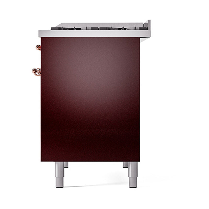 ILVE 40-Inch Nostalgie II Dual Fuel Range with 6 Burners, Griddle and Solid Door Oven in Burgundy with Copper Trim (UPD40FQNMPBUP)