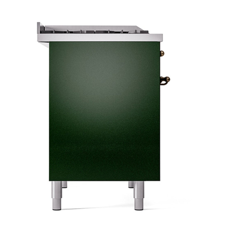 ILVE 40-Inch Nostalgie II Dual Fuel Range with 6 Burners, Griddle and Solid Door Oven in Emerald Green with Bronze Trim (UPD40FQNMPEGB)