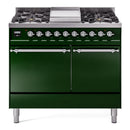 ILVE 40-Inch Nostalgie II Natural Gas Dual Fuel Range with 6 Burners, Griddle and Solid Door Oven in Emerald Green with Chrome Trim (UPD40FQNMPEGC)