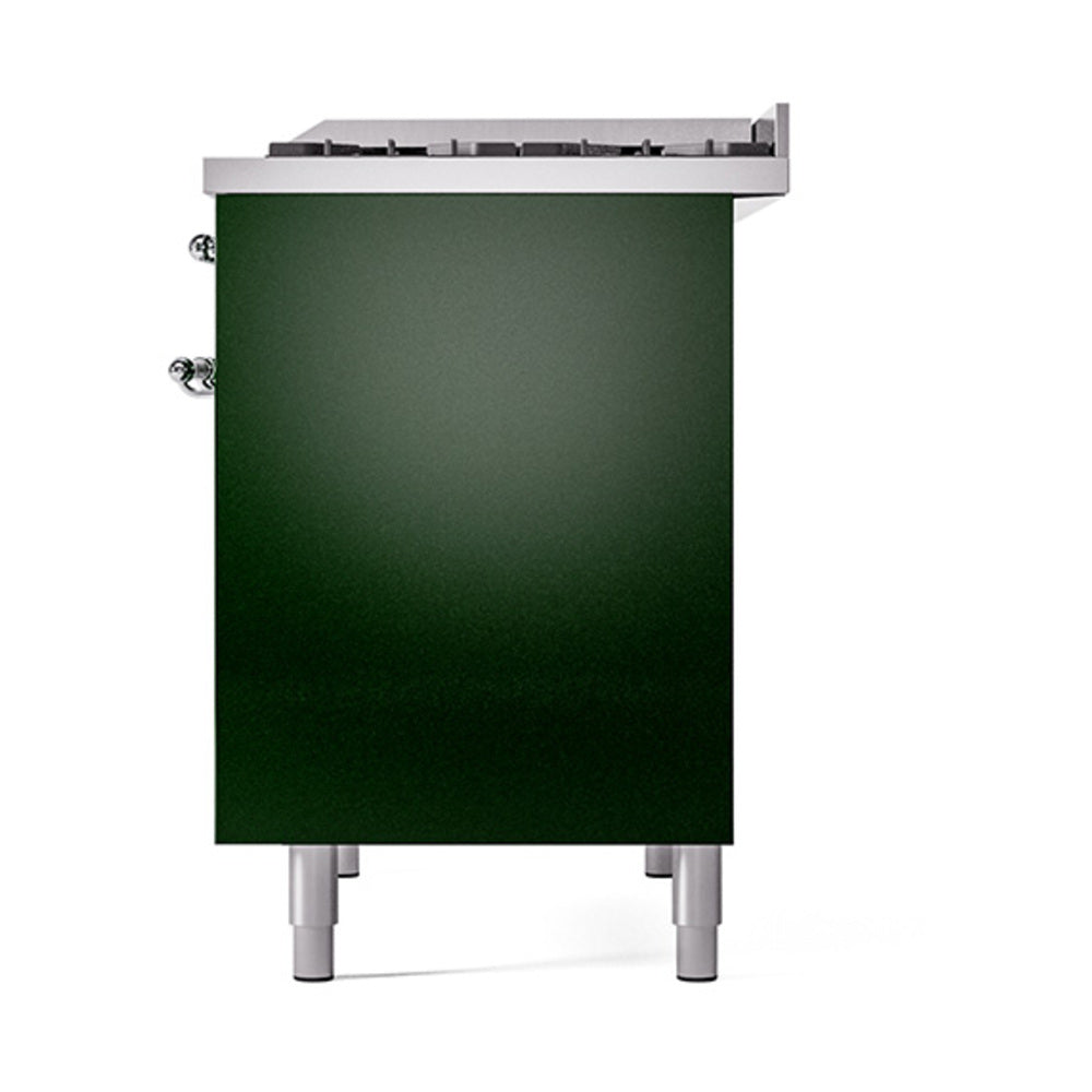 Emerald green range end panel with chrome trim and two metal control knobs