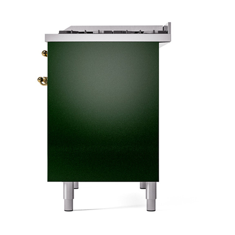 Emerald green solid oven door with brass handles and raised side panels