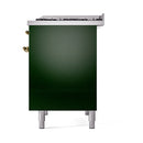 ILVE 40-Inch Nostalgie II Propane Gas Dual Fuel Range with 6 Burners, Griddle and Solid Door Oven in Emerald Green with Brass Trim (UPD40FQNMPEGGLP)